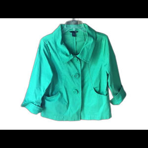 H&M Green Jacket Size 12 Big Buttons Pockets Utility Business Career Work